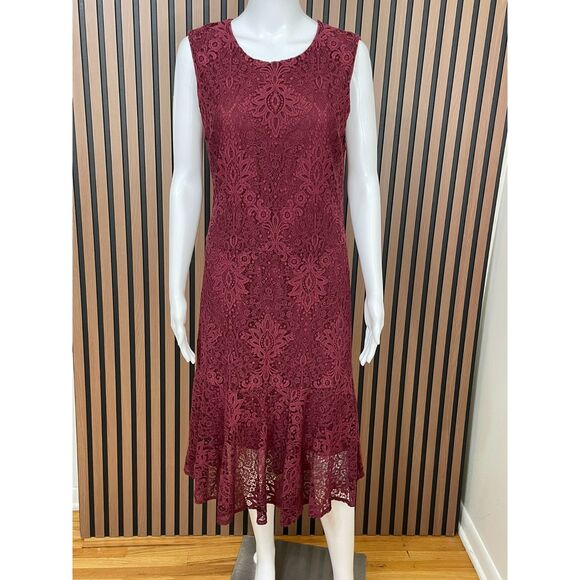 Alda Ferretti Women's L Red Dress Viscose Sheath Midi Lace Mermaid Hem Cocktail - Picture 1 of 9
